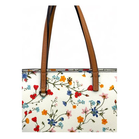 Tory Burch Kerrington Delphi Floral Tote Bag Zip Ivory Shoulder Handbag Purse NW - Picture 2 of 8